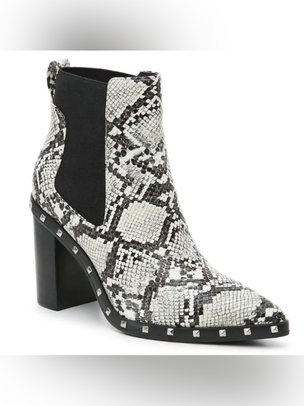 Women's Snake-Print Ankle Boots in Black and Cream